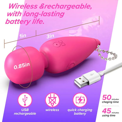Rechargeable Mini Wand Vibrator - 10 Vibration Patterns, Waterproof & Quiet Clitoral Stimulator