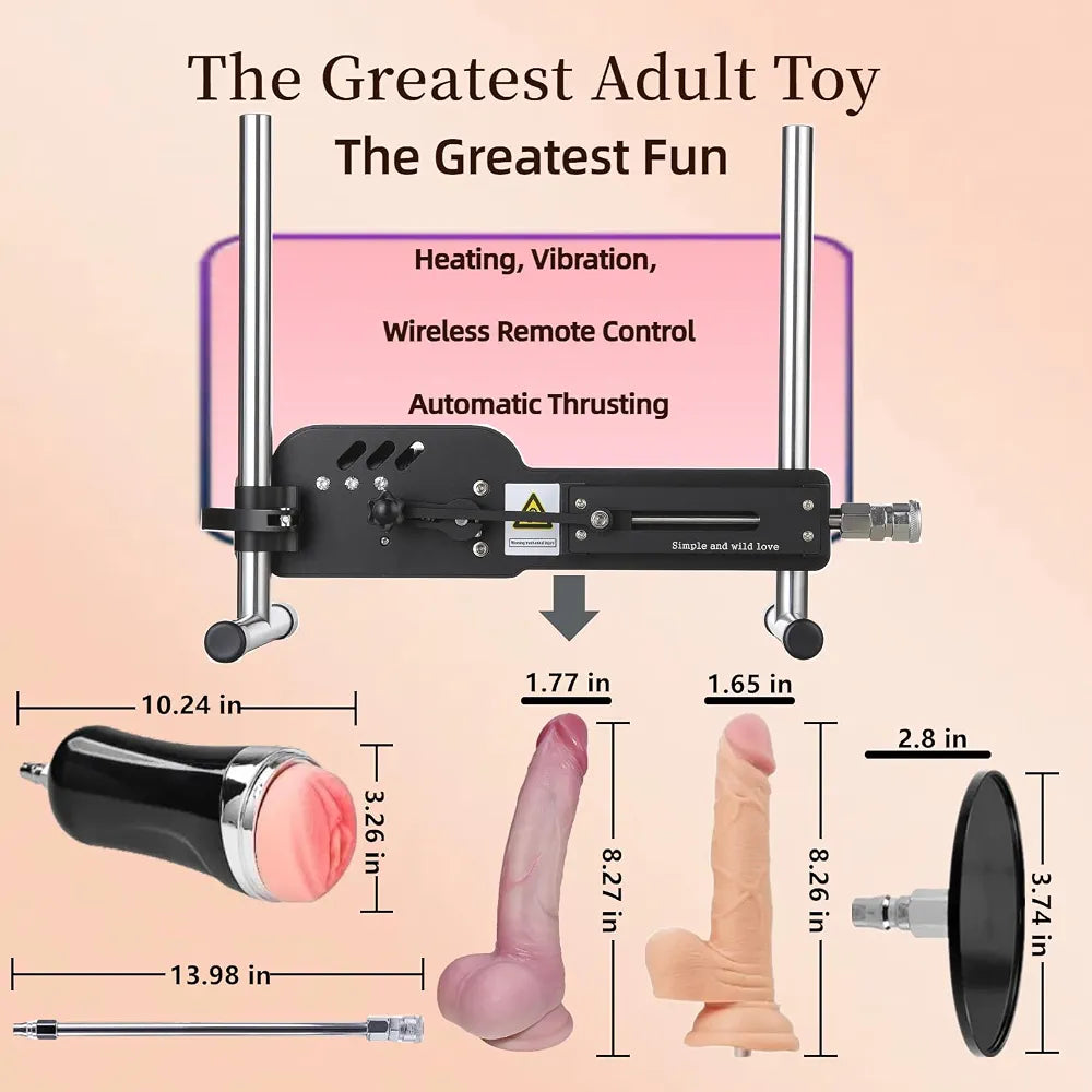 Realistic Thrusting Sex Machine with Heating Vibrator, Wireless Remote, and Versatile Masturbator Attachments
