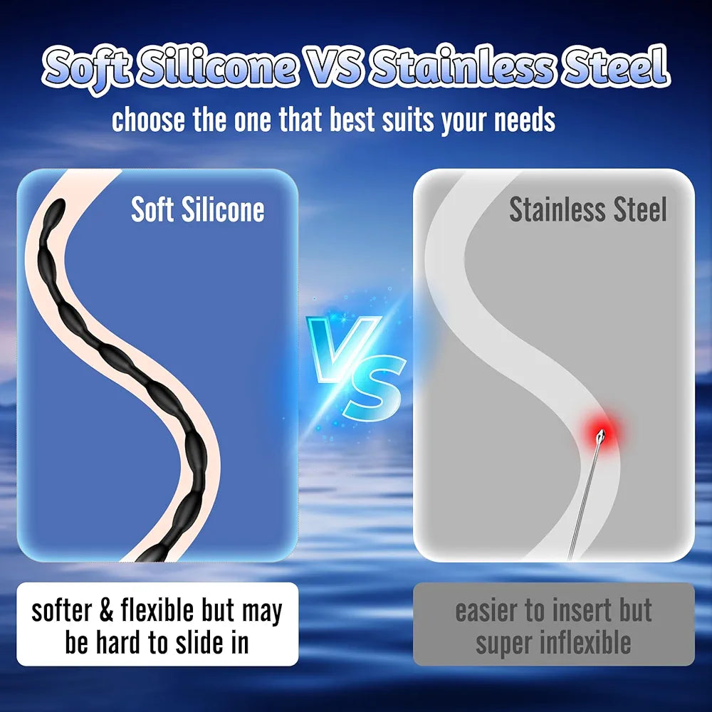 Flexible Silicone Urethral Sounding Rod and Vibrating Prostate Massager for Men
