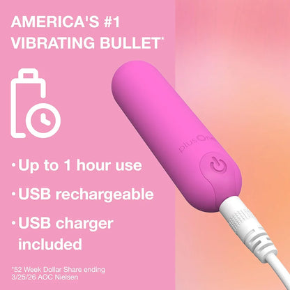 plusOne Mini Bullet Vibrator for Women - Waterproof Silicone Personal Massager, Pink