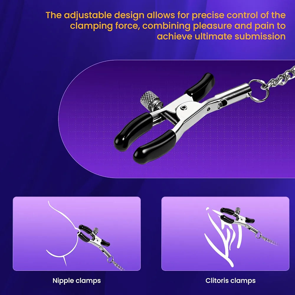 Adjustable Metal Nipple Clamps and Suction Set with Storage Case and Chain