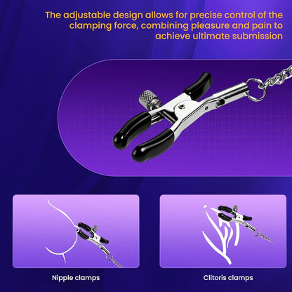 Adjustable Metal Nipple Clamps and Suction Set with Storage Case and Chain