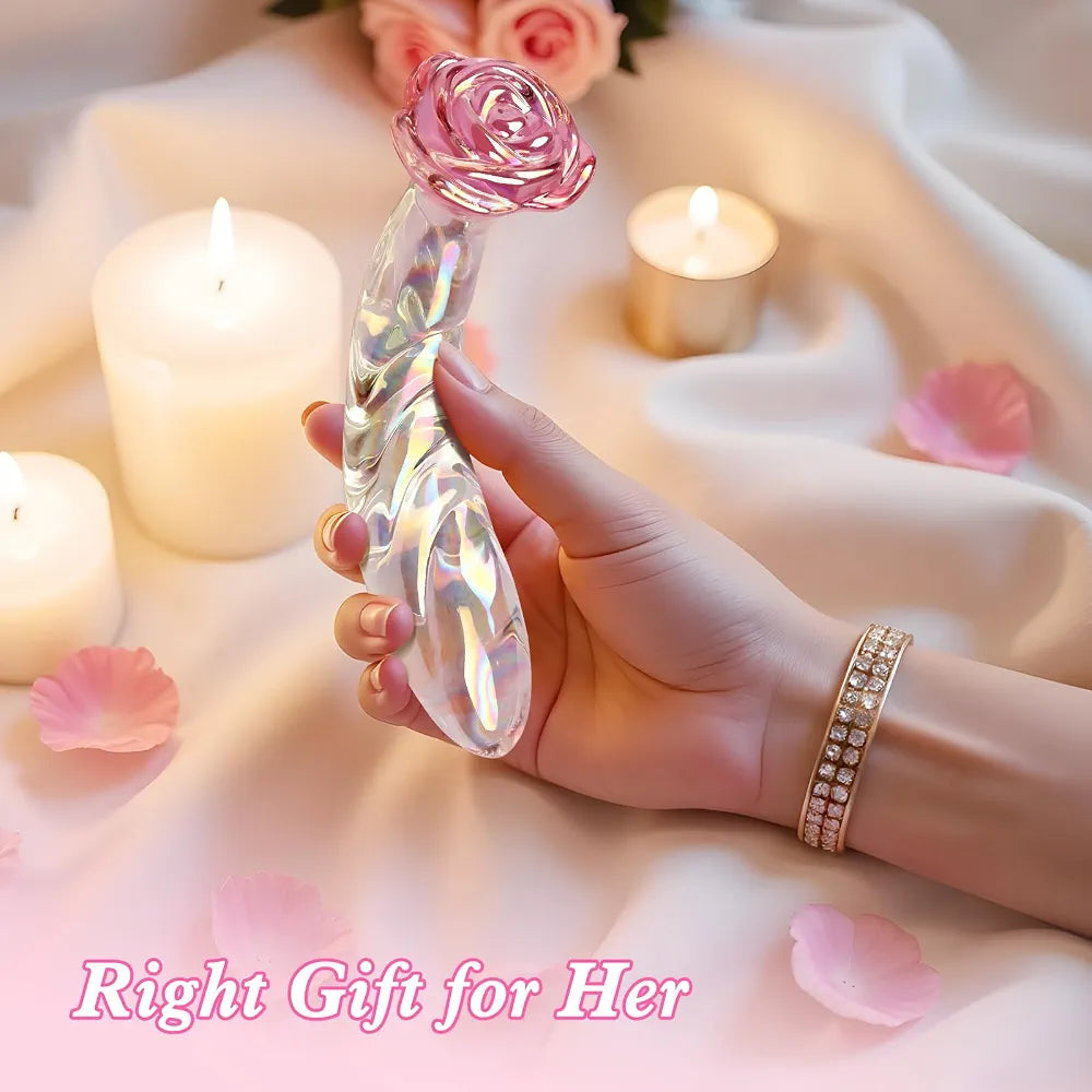 7.2 Inch Rainbow Glass Anal Dildo & Butt Plug - Rose-Shaped Monster Design for Beginners, Clitoral, G-Spot Stimulation - Unisex Couples Sex Toy