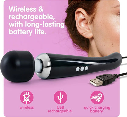 Oliver James Rechargeable Wand Massager - 160 Intensity Settings, Waterproof Silicone Personal Stimulator