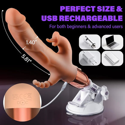 3-in-1 Remote Controlled Thrusting Dildo Vibrator with Suction Cup for G-Spot, Clitoral, and Anal Stimulation