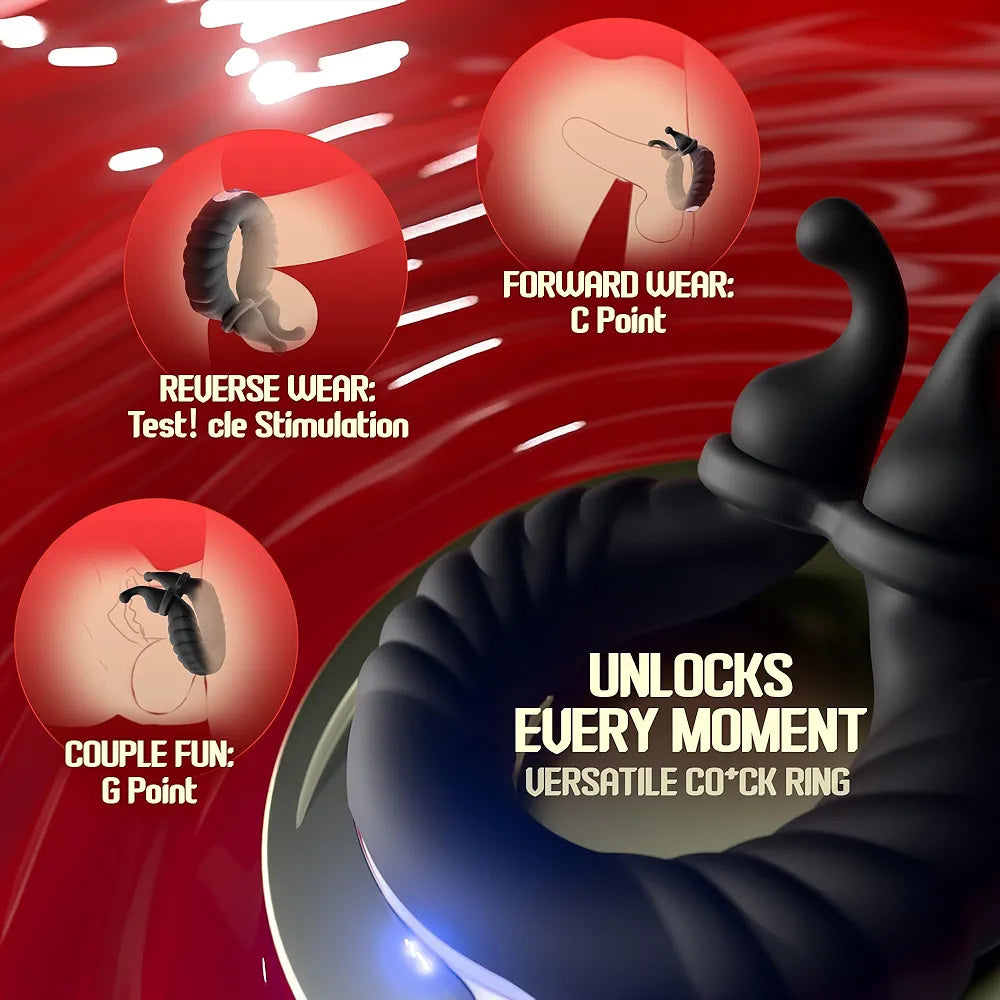 10-Mode Rechargeable Vibrating Penis Ring with Clitoral Stimulator for Couples