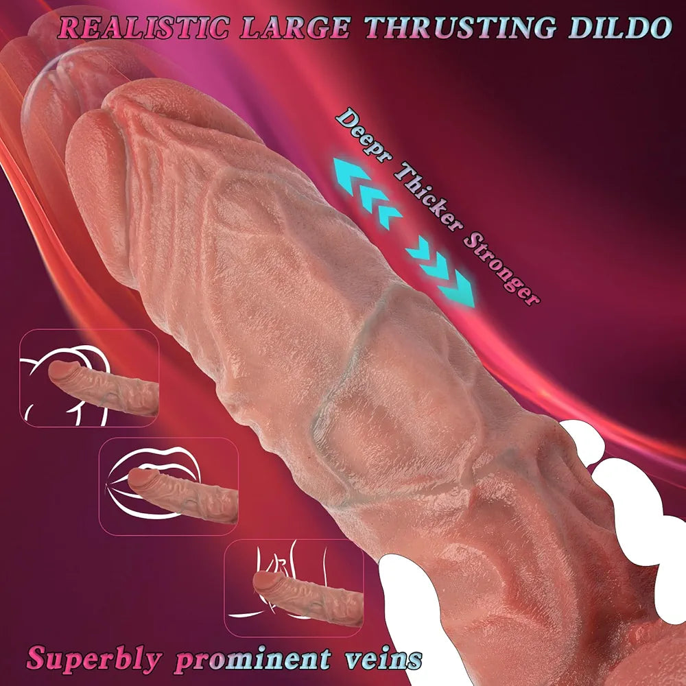11-Inch Realistic Thrusting Dildo Vibrator with Heating, 3 Thrusting & 10 Vibration Modes, Suction Cup Base for G-Spot and Anal Stimulation