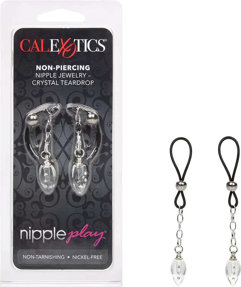 CalExotics Crystal Teardrop Non-Piercing Nipple Clamps - Clear