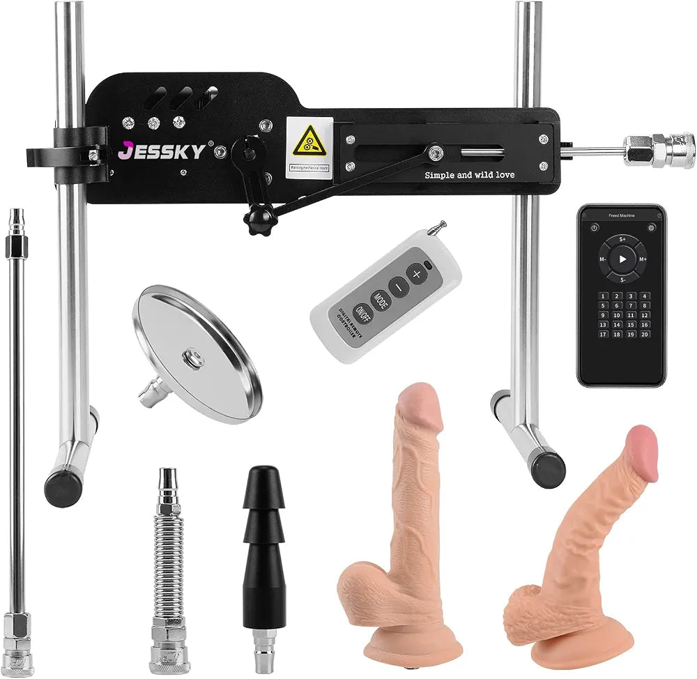 JESSKY Premium Adjustable Sex Machine with 6 Attachments and Suction Cup Base