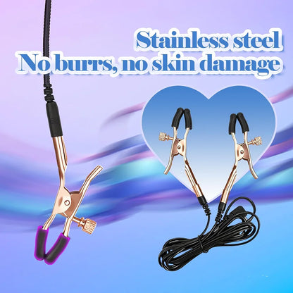 Adjustable Electric Vibrating Nipple and Clitoral Stimulation Clamps for BDSM Play