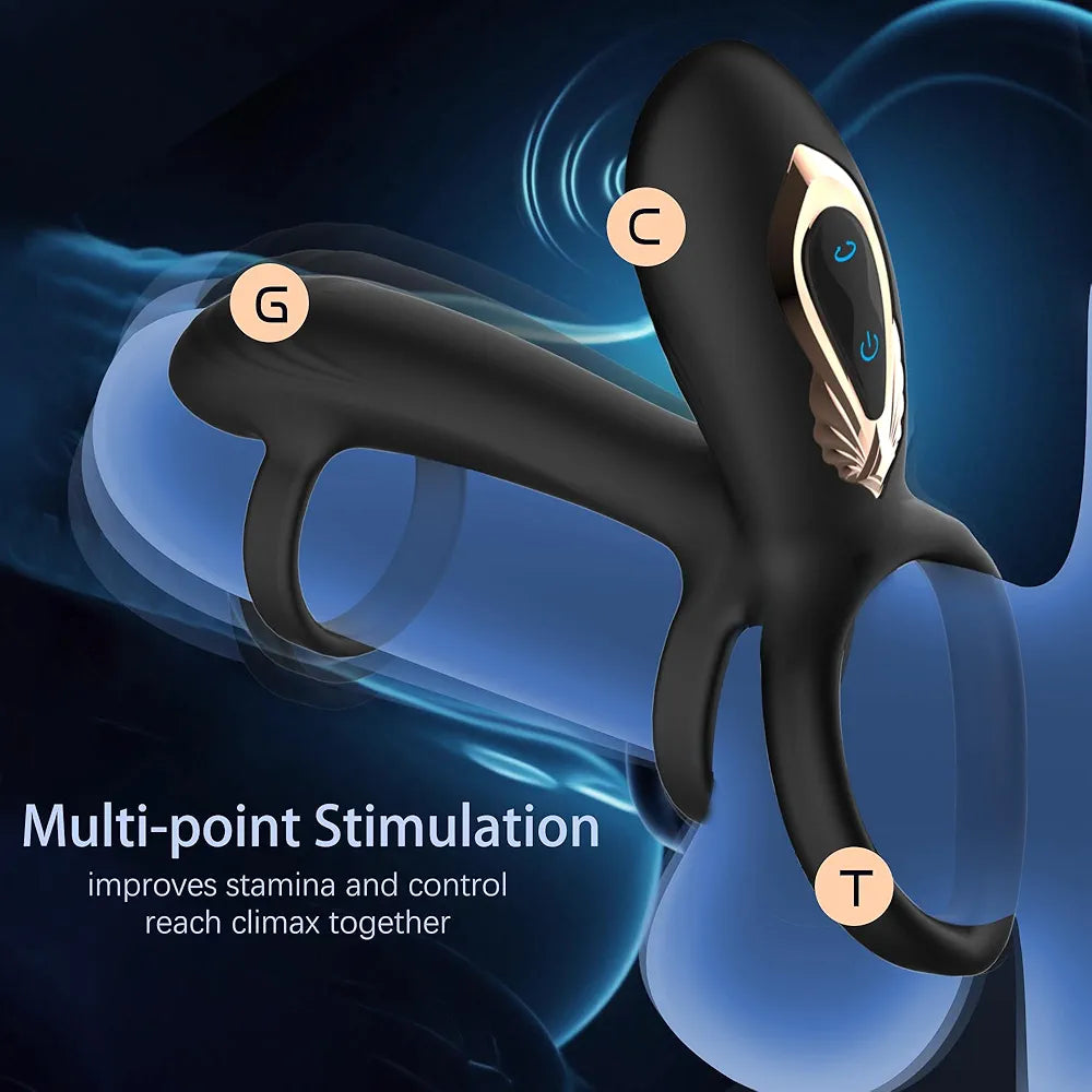 10-Mode Dual-Stimulation Vibrating Penis Ring with G-Spot and Clitoral Massager