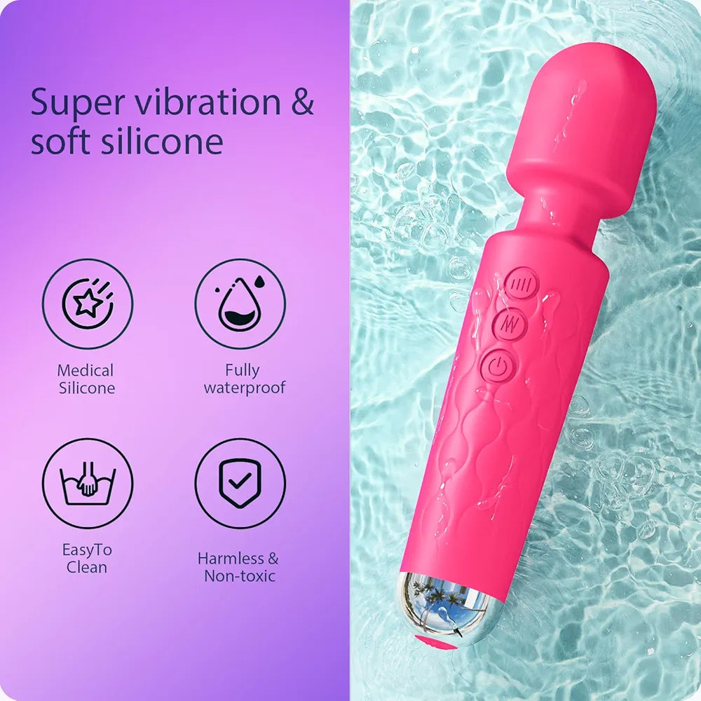 Premium 8-Speed Waterproof Wand Massager with 20 Vibration Patterns for Targeted Stimulation