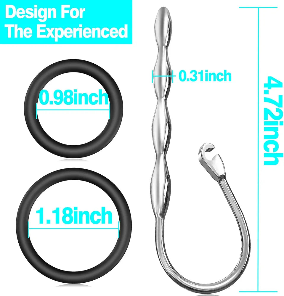 MEBAULT Stainless Steel Wave-Shaped Urethral Sound Dilator - 0.31 Inch Diameter, Dual-Ring Penis Plug for Experienced Users