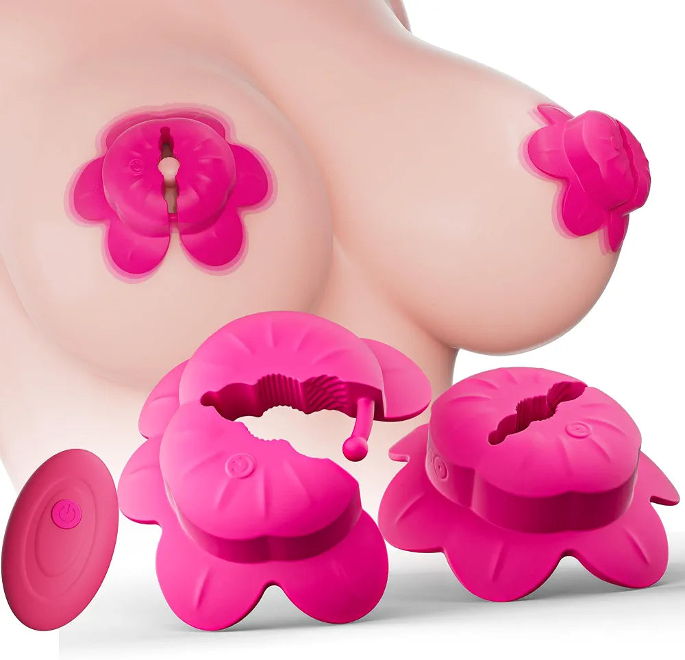 KUSHOR Remote Controlled Vibrating Nipple Clamps with 10 Modes - Adjustable Wearable Nipple Vibrator for Women