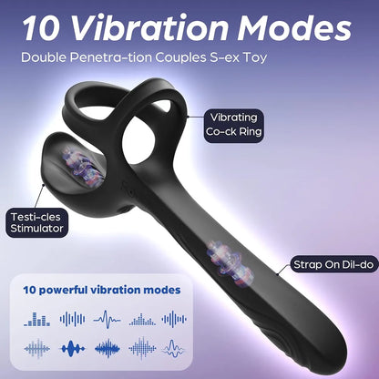 Premium 3-in-1 Couples Vibrating Cock Ring and Anal Stimulator with 10 Modes