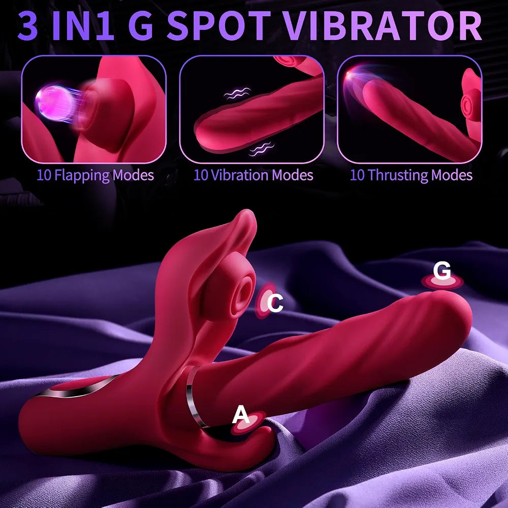 Dual-Action Rabbit Vibrator with Thrusting, Suction, and 10 Vibration Modes for Couples