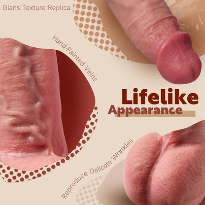 8-Inch Ultra-Realistic Lifelike Silicone Dildo with Suction Cup and Textured Skin