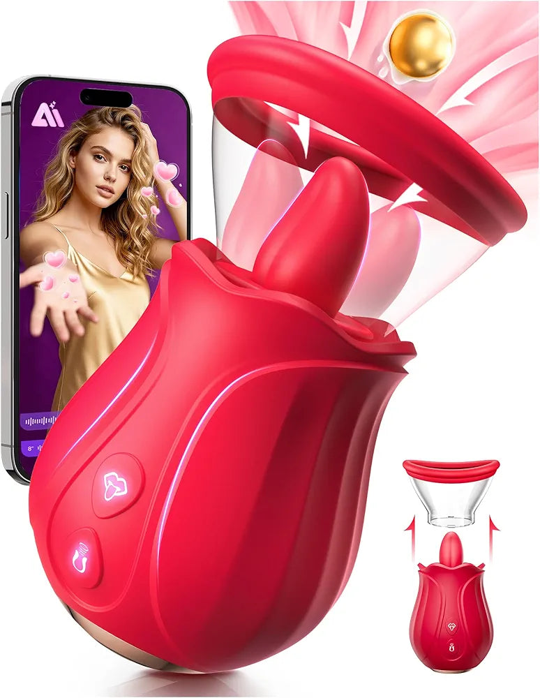 Rose-Shaped Clitoral Stimulator with 360-Degree Rotating Tongue and 10 Vibration Modes
