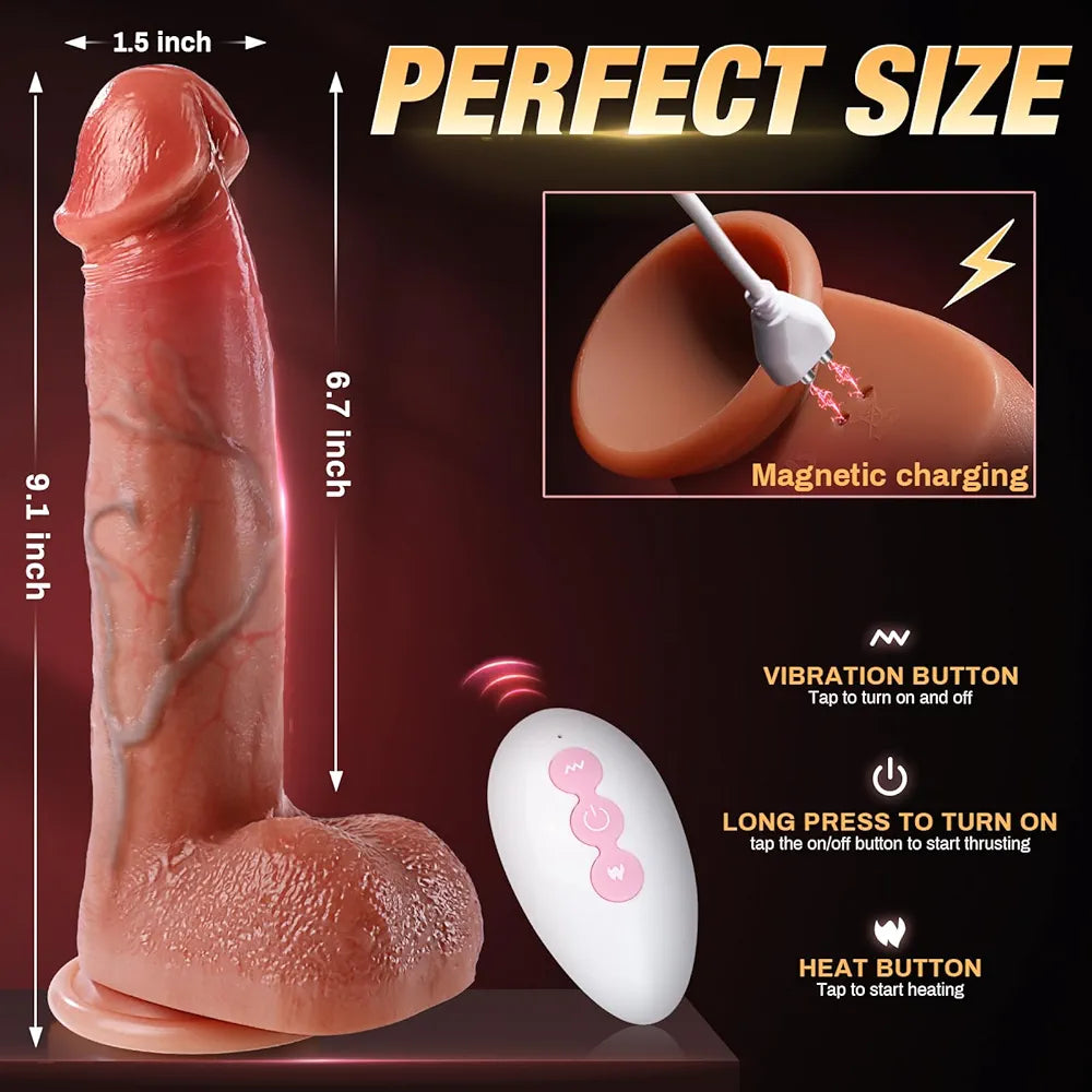 Koxten Realistic Thrusting and Heating Dildo Vibrator with Suction Cup - 9 Vibration Modes