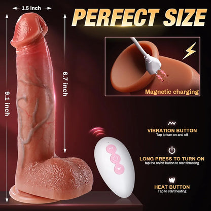 Koxten Realistic Thrusting and Heating Dildo Vibrator with Suction Cup - 9 Vibration Modes