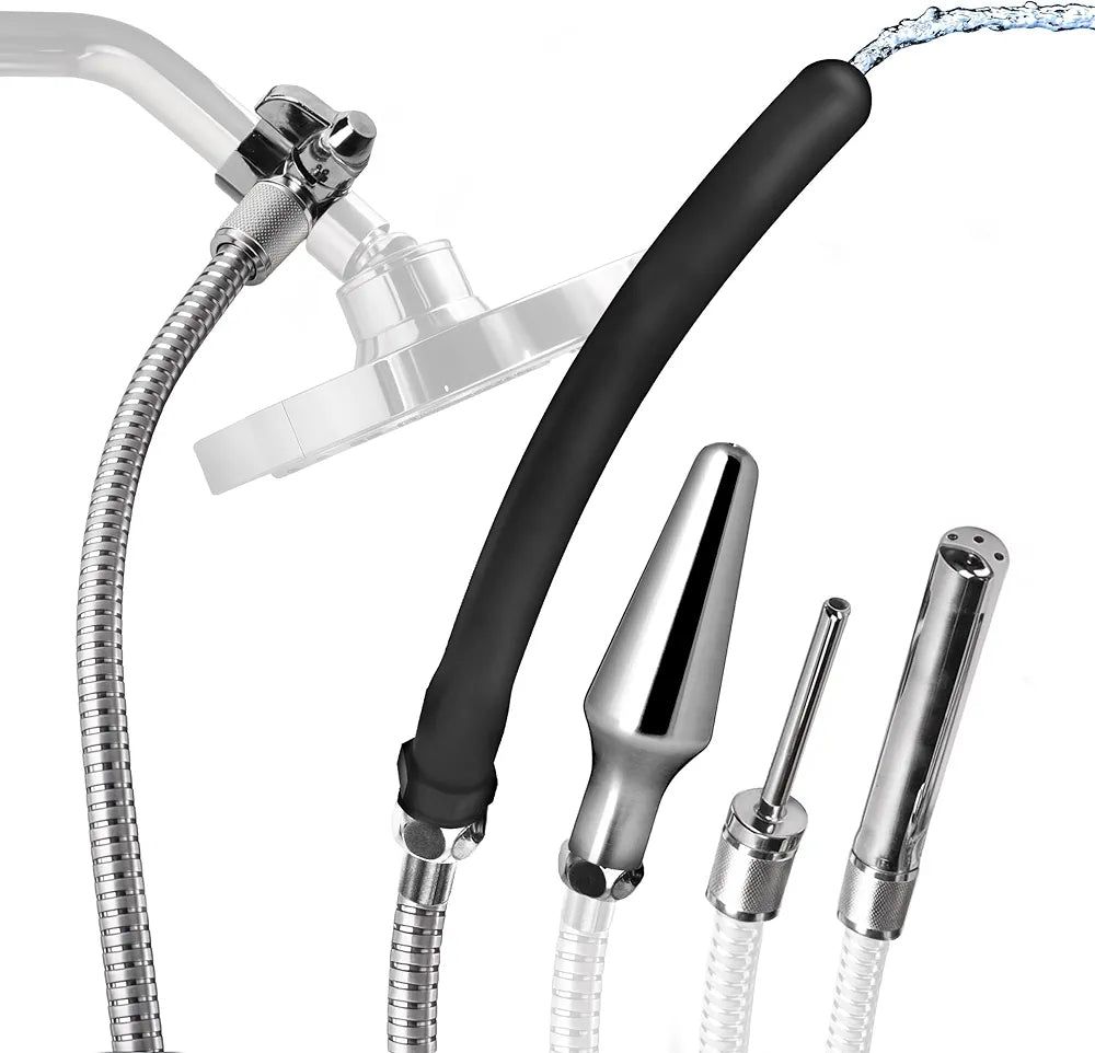 Cleanstream Premium 6-Foot Shower Enema System with 4 Interchangeable Silicone and Aluminum Tips and Shower Adapter