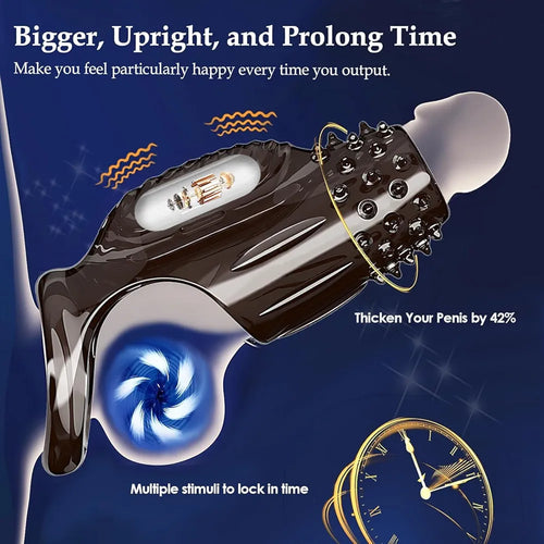 2-Piece Vibrating Penis Extender and Textured Cock Ring Set for Enhanced Erection and Stimulation
