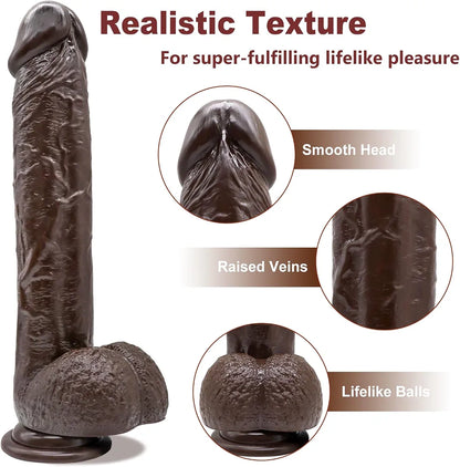 9.25 Inch Realistic Lifelike Black Dildo with Strong Suction Cup for Hands-Free G-Spot and Anal Stimulation