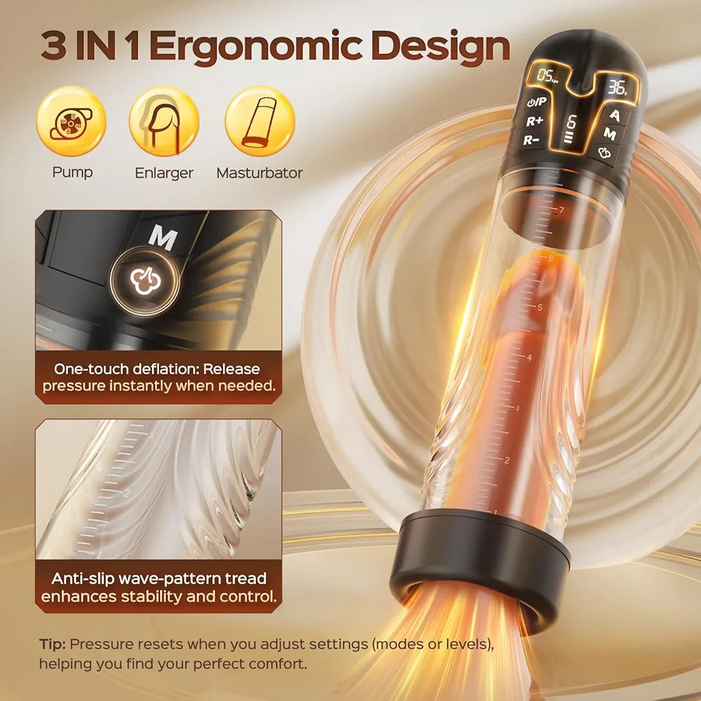 Automatic Electric Penis Pump with 6 Training Modes and 3 Suction Levels, Includes Cock Rings for Enhanced Erection and Vacuum Training