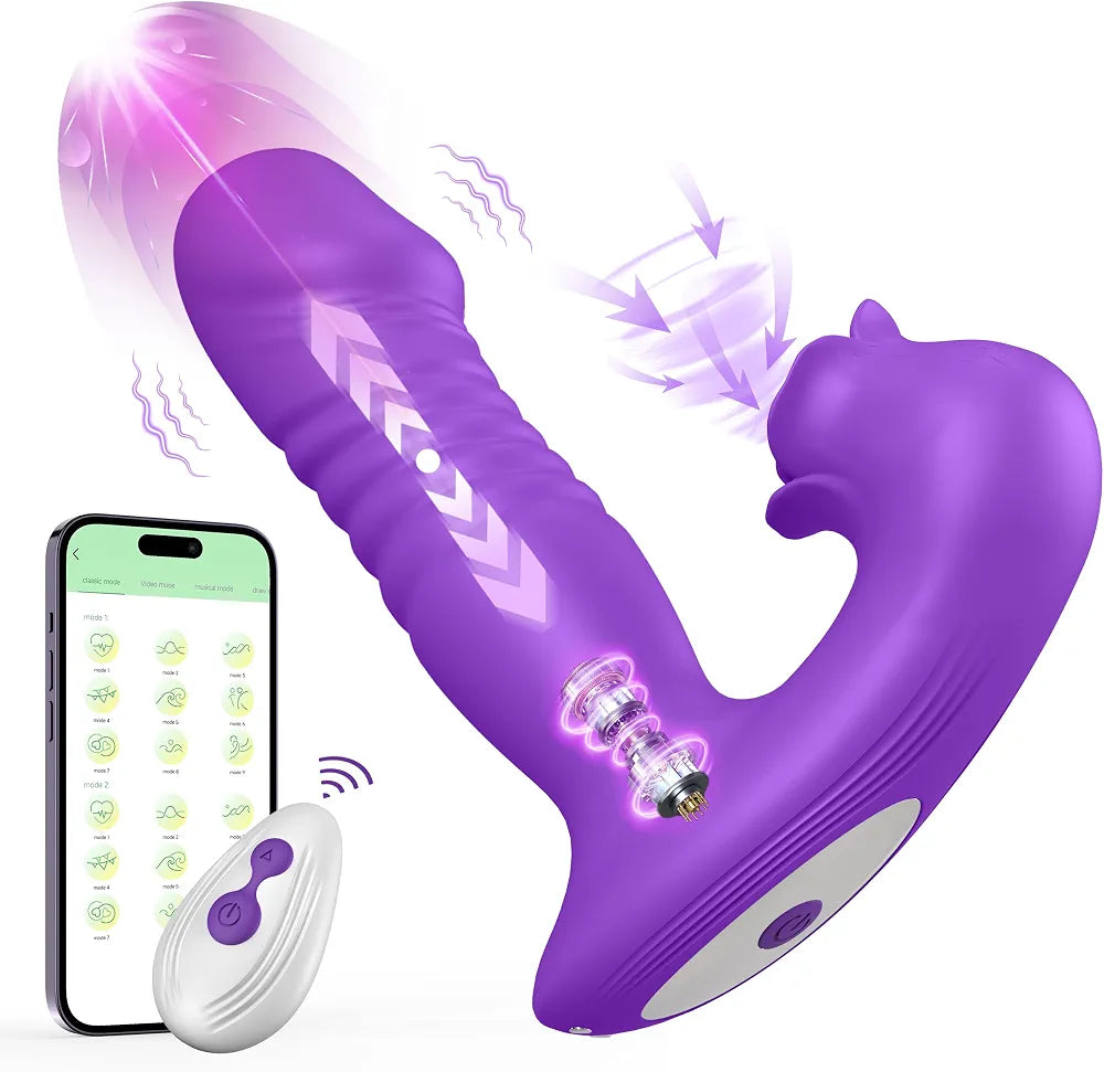 Rose-Shaped Sucking and Thrusting Vibrator for G-Spot and Clitoral Stimulation with 9 Modes