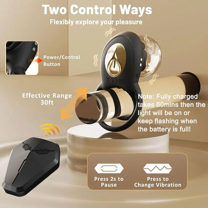 Remote-Controlled Silicone Vibrating Penis Ring with Clitoral Stimulator for Couples