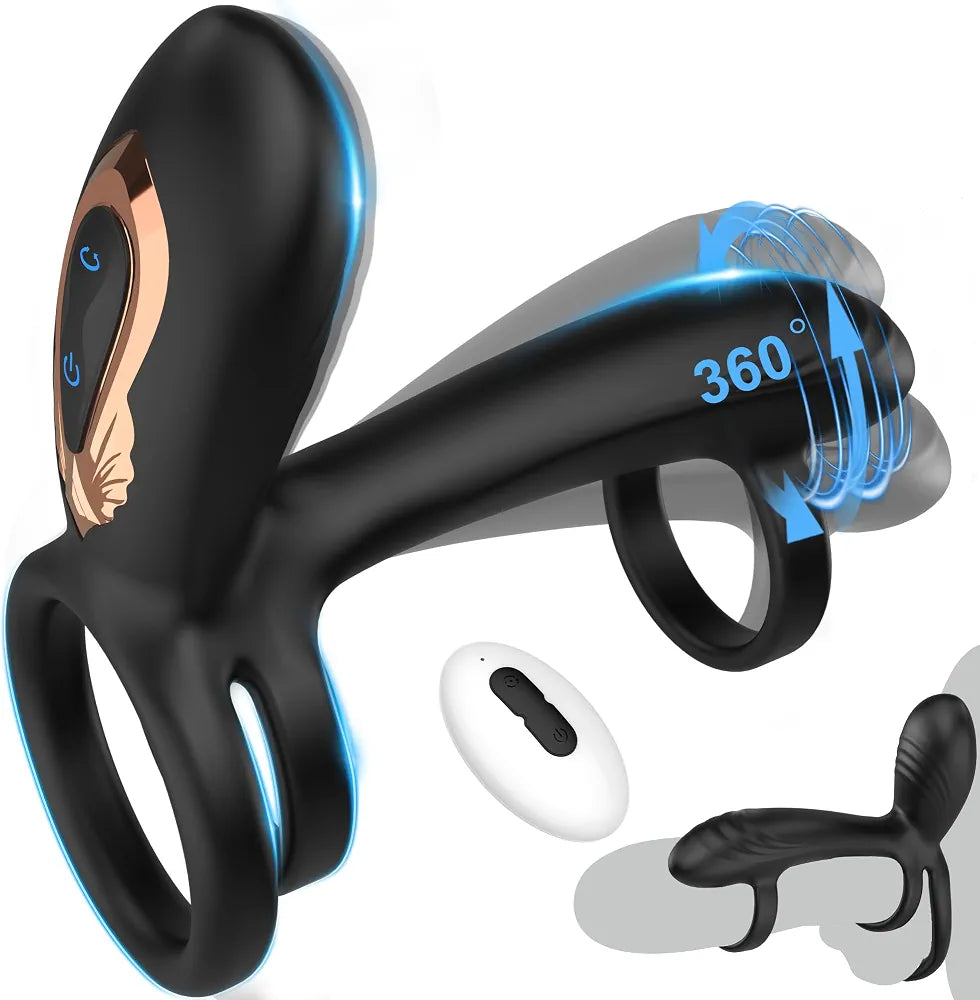 10-Mode Dual-Stimulation Vibrating Penis Ring with G-Spot and Clitoral Massager