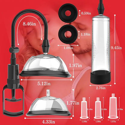 XIABALE Manual Vacuum Suction Pump Set for Couples - Penis and Clitoral Enhancement Device
