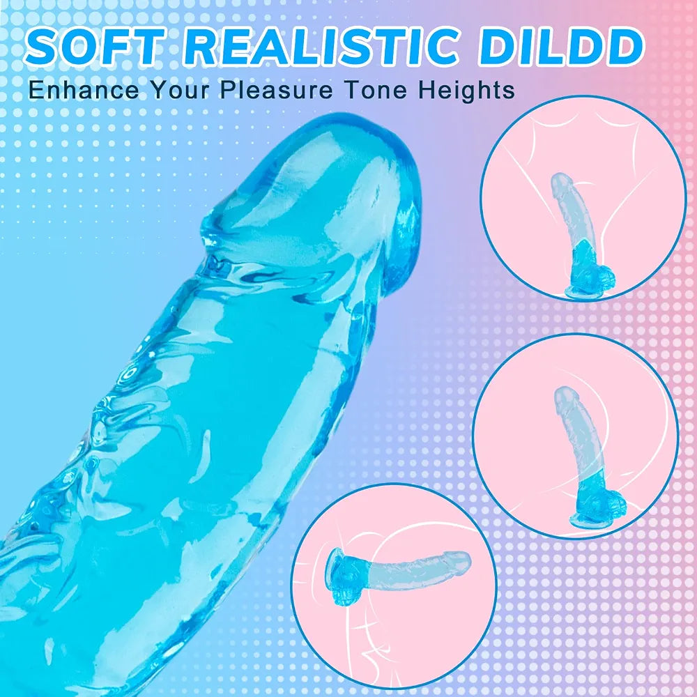 7-Inch Realistic Soft Blue Silicone Dildo with Strong Suction Cup - Waterproof Lifelike Sex Toy for G-Spot and Anal Play