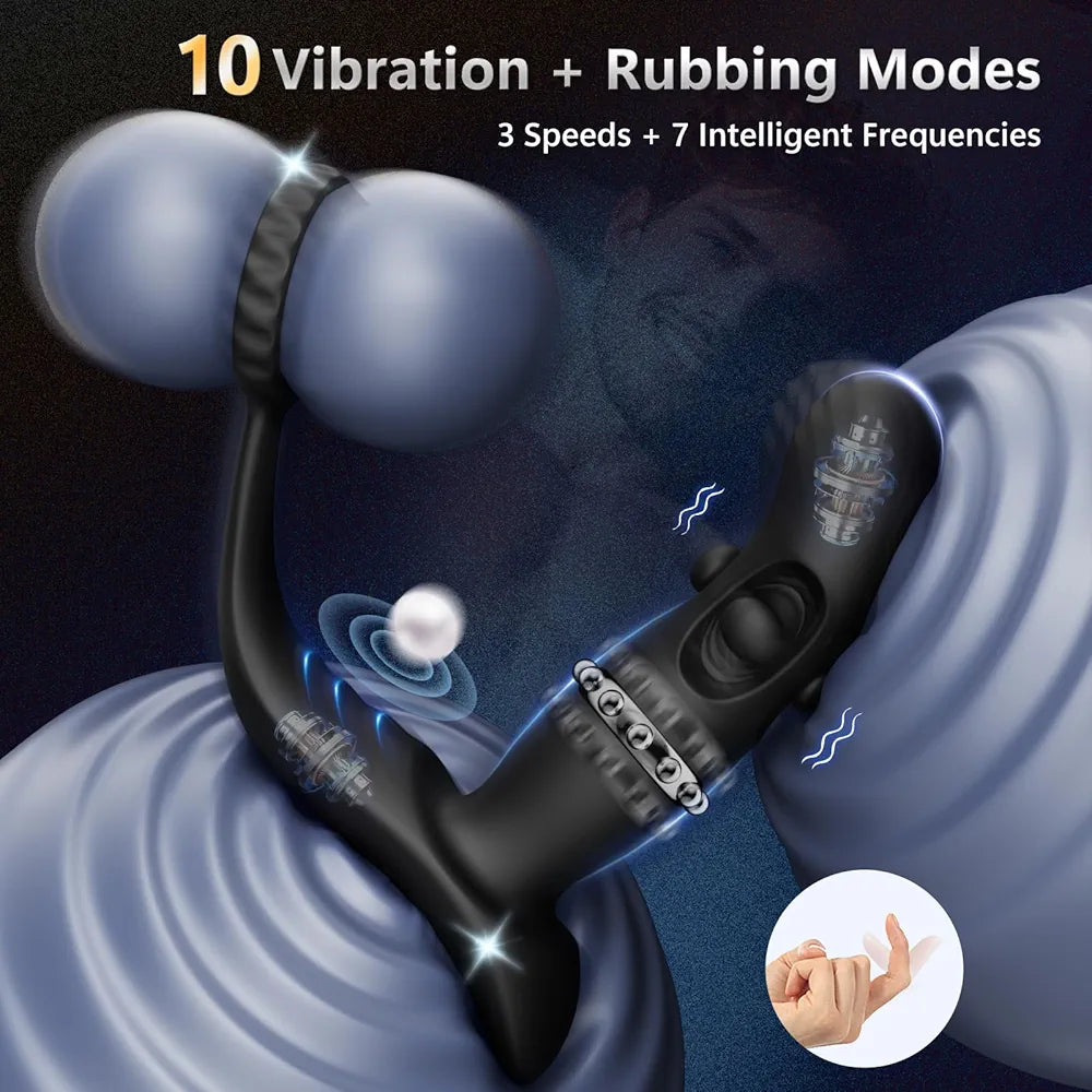 Advanced Remote-Controlled Prostate Massager with 10 Vibration Modes and 6 Silicone Cock Rings