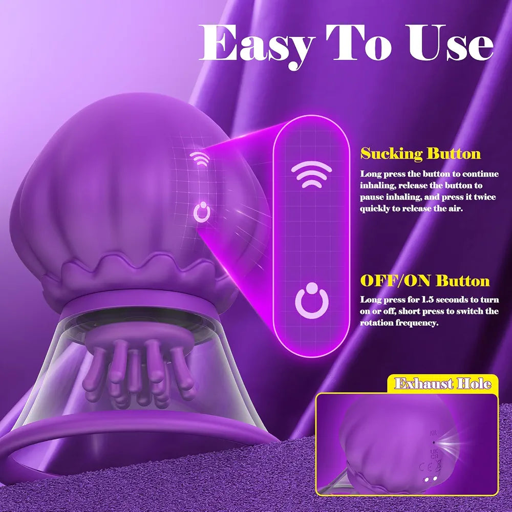 Silicone Jellyfish Vibrator with 10 Suction Modes and Rotating Clitoral Stimulator