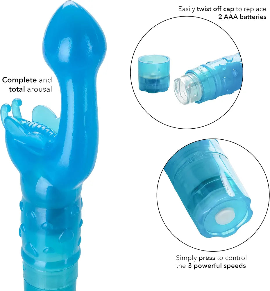 CalExotics Original Butterfly Kiss Multi-Speed Waterproof Clitoral and G-Spot Vibrator - Blue