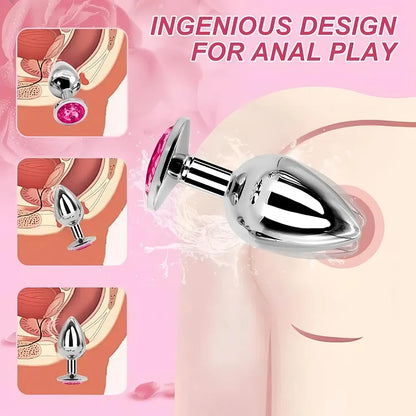 3-Piece Stainless Steel Anal Training Plug Set with Decorative Crystal Accents