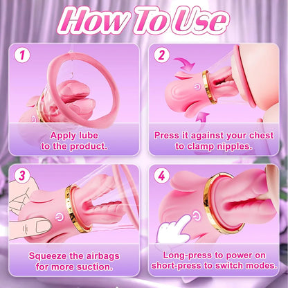Silicone Vibrating Nipple Clamps with 10 Modes and Manual Suction Stimulation