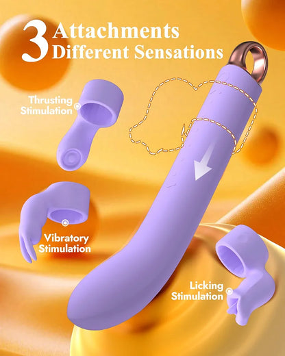 Rabbit G-Spot Dildo Vibrator with 10 Vibration, 3 Licking, and 3 Tapping Modes for Clitoral and Nipple Stimulation