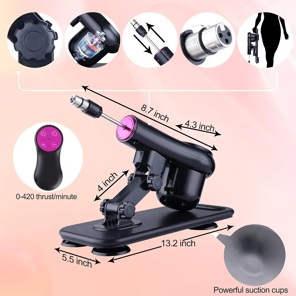 Professional Thrusting Sex Machine with 8 Attachments and Powerful Suction Base