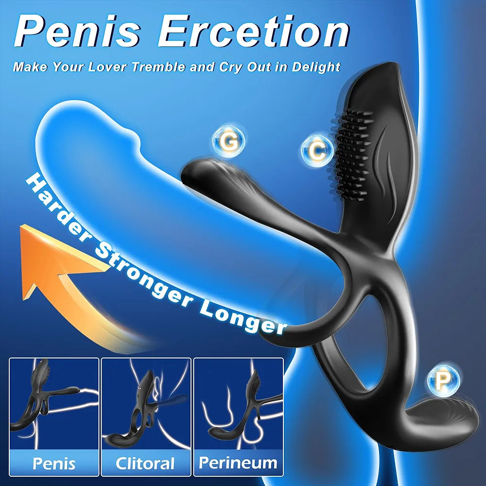 KUSHOR 3-in-1 Couples Vibrating Cock Ring with 10 Modes for Clitoral and Perineal Stimulation