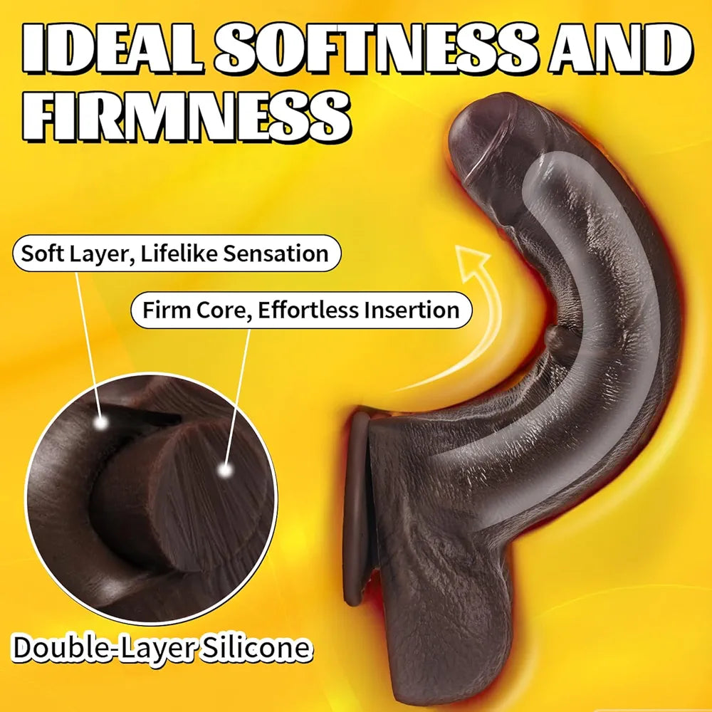 10-Inch Realistic Uncut Silicone Dildo with Movable Foreskin and Strong Suction Cup