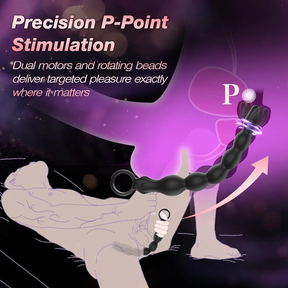 Premium Silicone Vibrating & Rotating Anal Bead Massager with 360-Degree Swinging Head