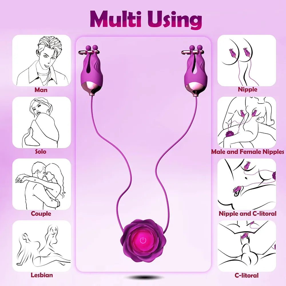 Rechargeable Rose-Shaped Nipple Vibrator with 10 Stimulation Modes