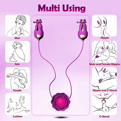 Rechargeable Rose-Shaped Nipple Vibrator with 10 Stimulation Modes