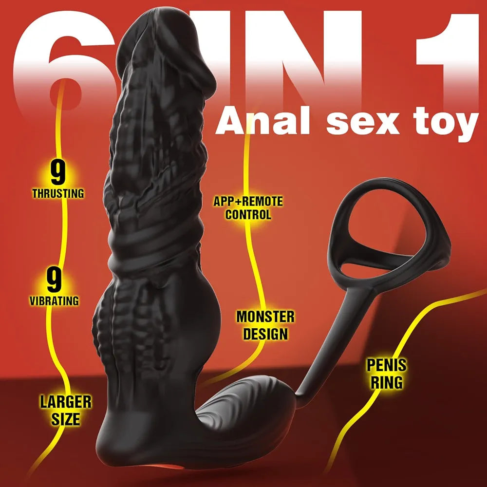 Advanced 6-in-1 App-Controlled Prostate Massager and Thrusting Anal Vibrator with Cock Ring