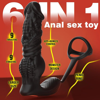 Advanced 6-in-1 App-Controlled Prostate Massager and Thrusting Anal Vibrator with Cock Ring