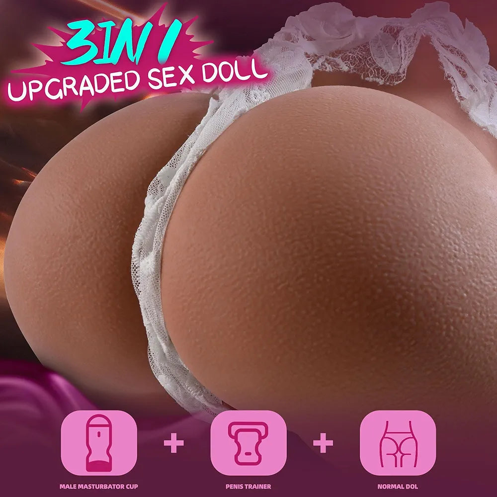 Realistic 12-Mode Sucking & 10-Mode Vibrating Automatic Male Masturbator with Dual Vagina and Anal Channels