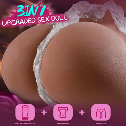 Realistic 12-Mode Sucking & 10-Mode Vibrating Automatic Male Masturbator with Dual Vagina and Anal Channels