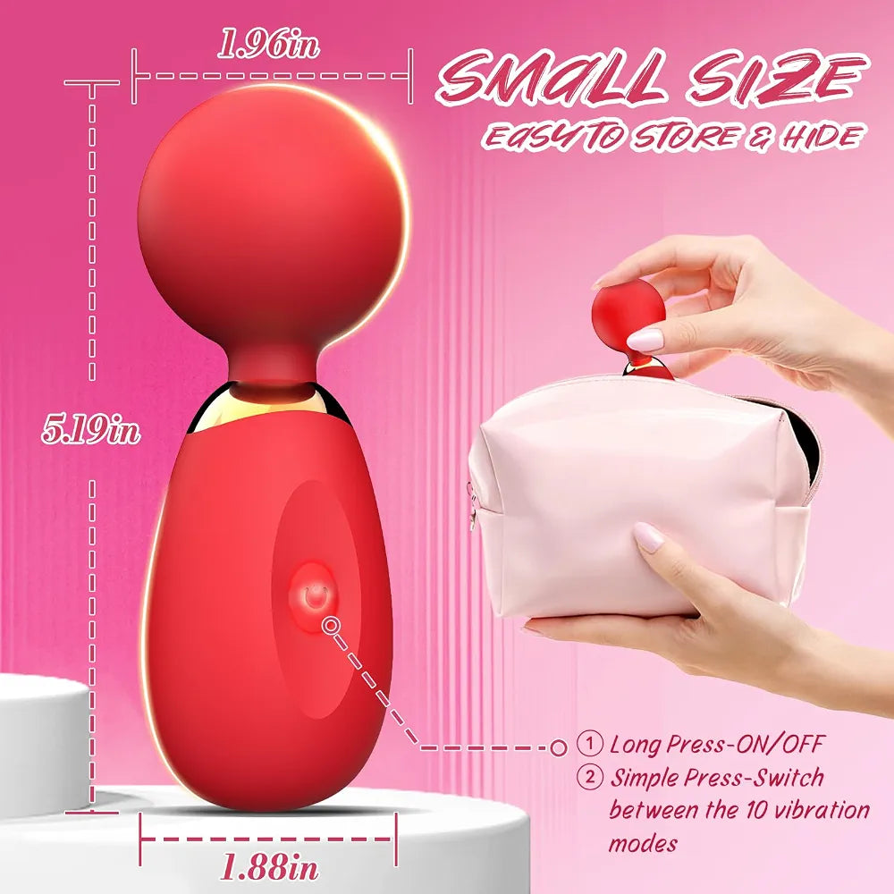 10-Mode Waterproof Mini Wand Massager for Clitoral Stimulation